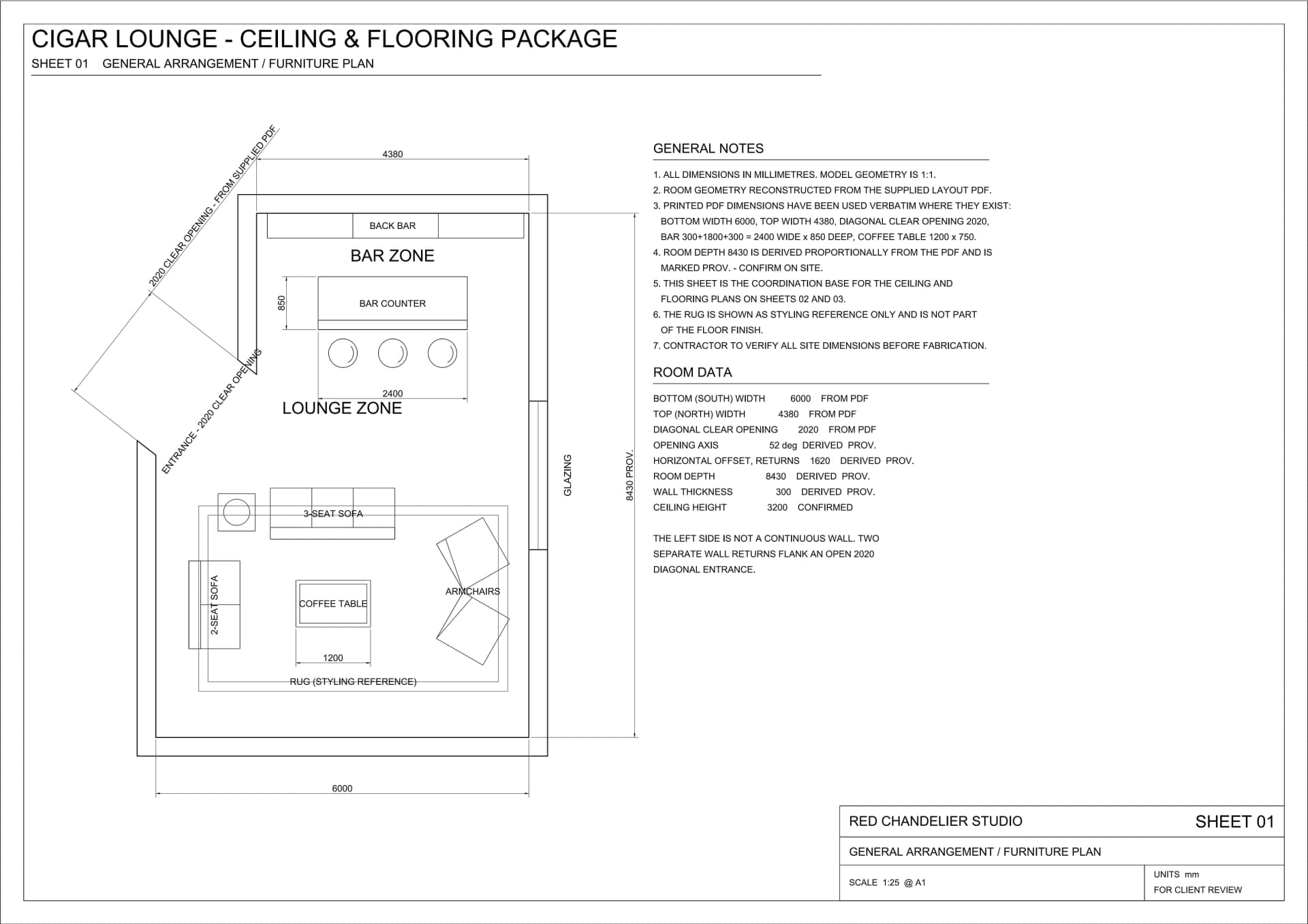 Cigar lounge general furniture layout plan