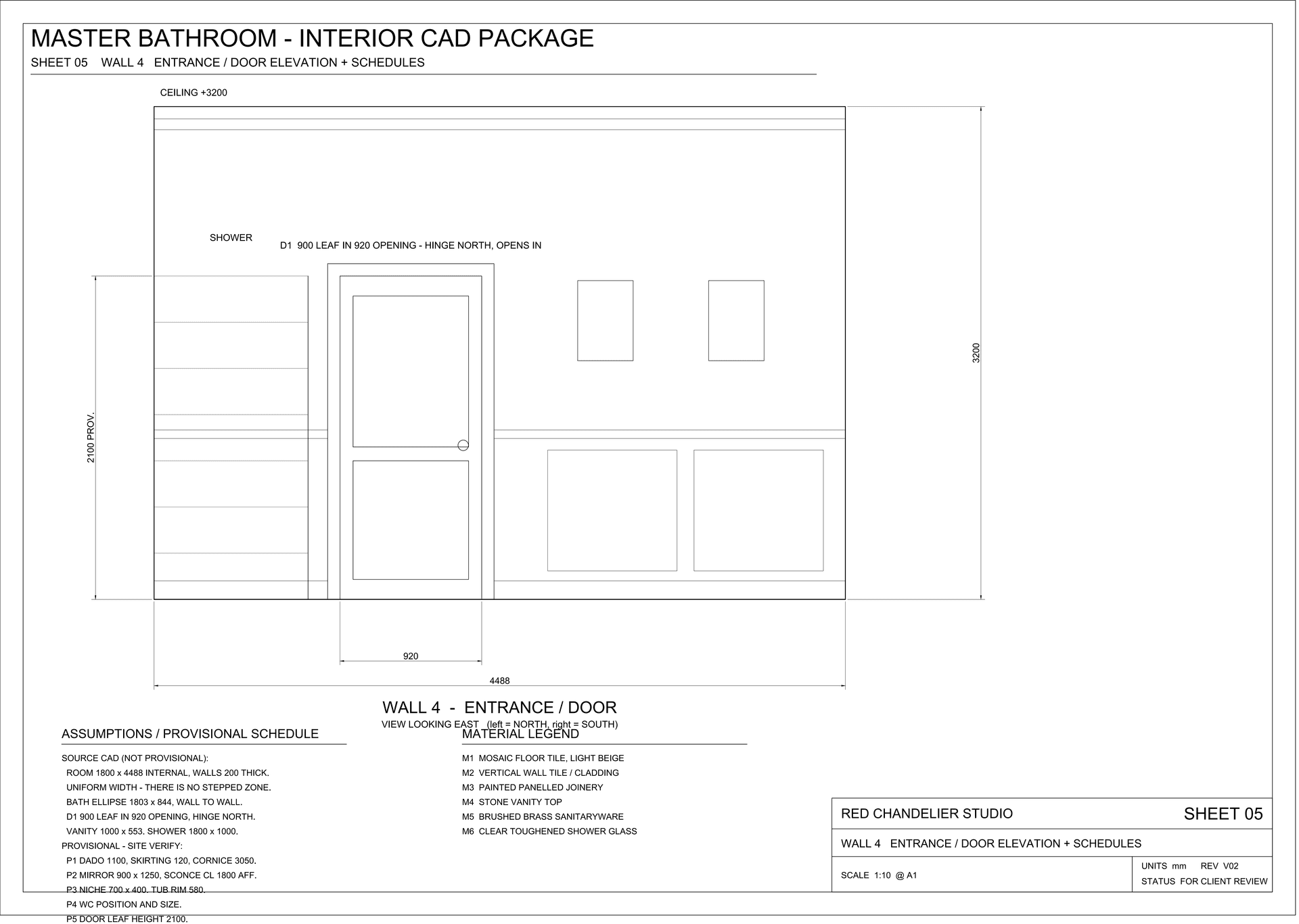 Wall 4 — entrance door & reveal elevation