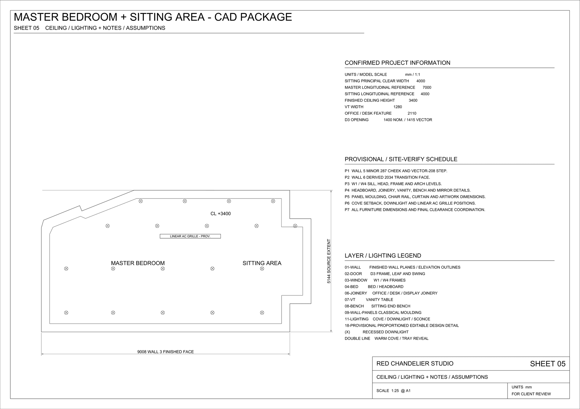 Reflected ceiling plan and electrical layout with recessed lighting, linear magnetic tracks, and AC diffuser positions