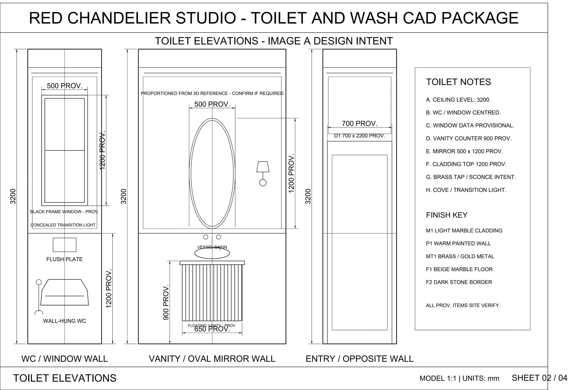 Toilet feature wall elevation detailing vanity and mirror