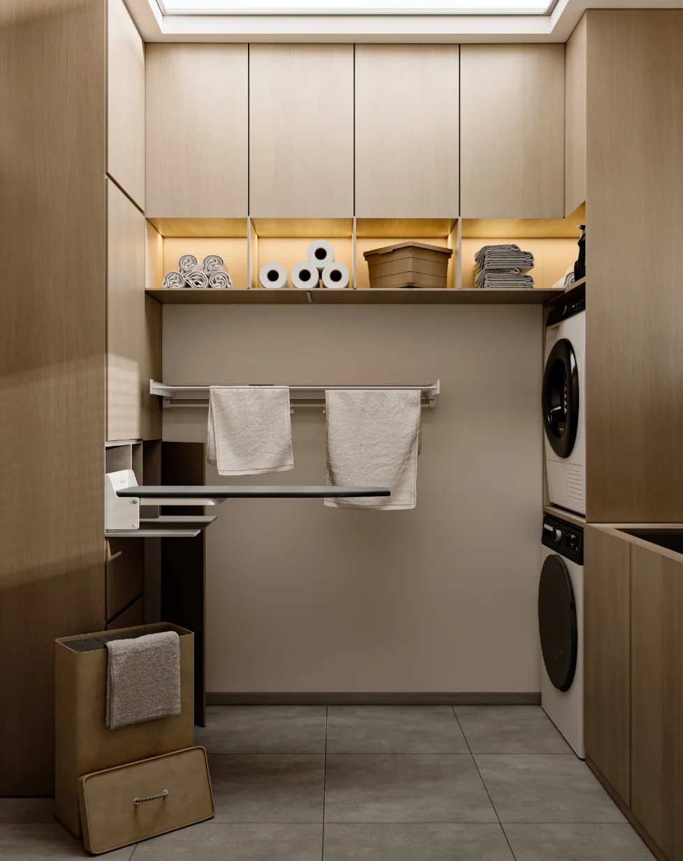 Interior spatial render with contemporary material treatment